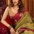 Olive green soft tissue silk blend saree with rani pink zari woven border