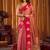 Peach pink soft tissue silk blend saree with rani pink zari woven border
