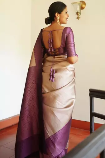 cream kanjeevaram silk saree with zari woven work