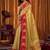 Golden beige soft tissue silk blend saree with red zari woven border