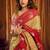 Golden beige soft tissue silk blend saree with red zari woven border