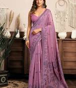 Lilac cotton blend warli work saree with unstitched blouse
