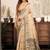 Cream cotton blend warli work saree with unstitched blouse