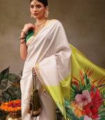 Onam special floral printed kasavu silk saree