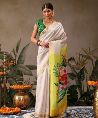 Onam special floral printed kasavu silk saree 2