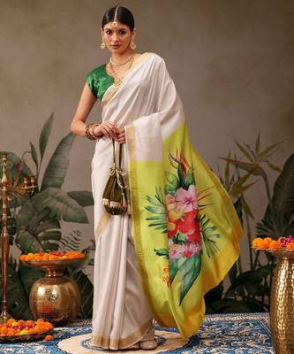 Onam special floral printed kasavu silk saree 4