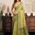 Light green cotton blend warli work saree with unstitched blouse