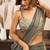 Grey khadi cotton saree with golden zari border and brocade blouse