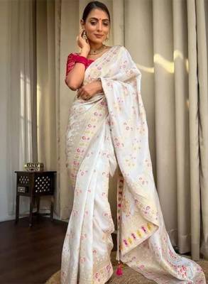 Ethnic motifs zari art silk kanjeevaram saree 1