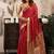 Red khadi cotton saree with golden zari border and brocade blouse