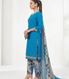 Teal printed cotton blend stitched floral print salwar kurta dupatta for women
