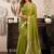 Green khadi cotton saree with golden zari border and brocade blouse