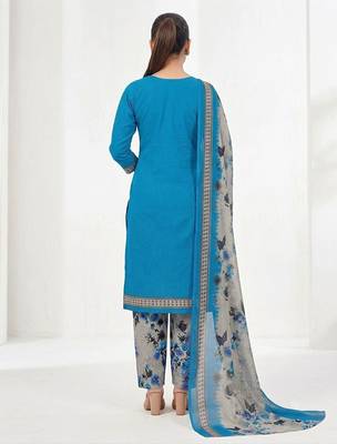 Teal printed cotton blend stitched floral print salwar kurta dupatta for women 3