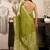 Green khadi cotton saree with golden zari border and brocade blouse