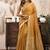 Mustard khadi cotton saree with golden zari border and brocade blouse