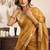Mustard khadi cotton saree with golden zari border and brocade blouse