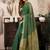Green khadi cotton saree with golden zari border and brocade blouse