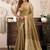 Beige gold khadi cotton saree with golden zari border and brocade blouse