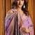 Lavender cotton blend katha work saree with blouse piece