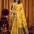 Yellow cotton blend katha work saree with blouse piece