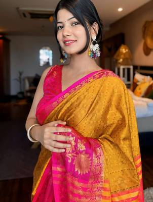 Woven design zari silk cotton mysore silk saree 1