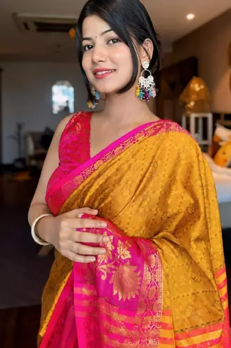 Woven design zari silk cotton mysore silk saree