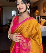 Woven design zari silk cotton mysore silk saree