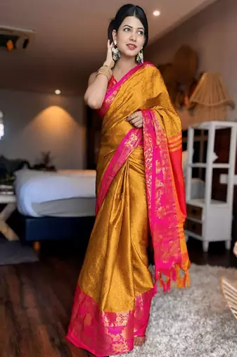 Woven design zari silk cotton mysore silk saree
