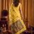 Yellow cotton blend katha work saree with blouse piece