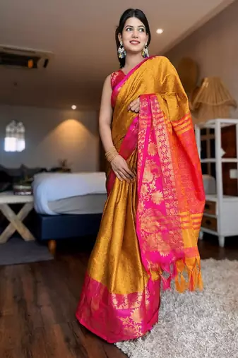 Woven design zari silk cotton mysore silk saree