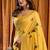 Yellow cotton blend katha work saree with blouse piece