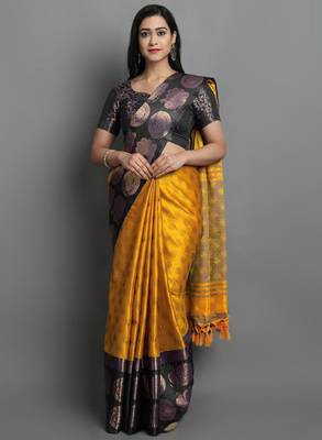 Ethnic motifs woven design zari mysore silk saree 1