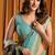 Sky Blue cotton blend katha work saree with blouse piece