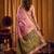 Pink cotton blend katha work saree with blouse piece