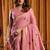 Pink cotton blend katha work saree with blouse piece