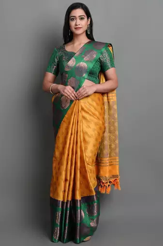 Woven design zari silk cotton mysore silk saree