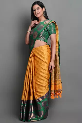 Woven design zari silk cotton mysore silk saree