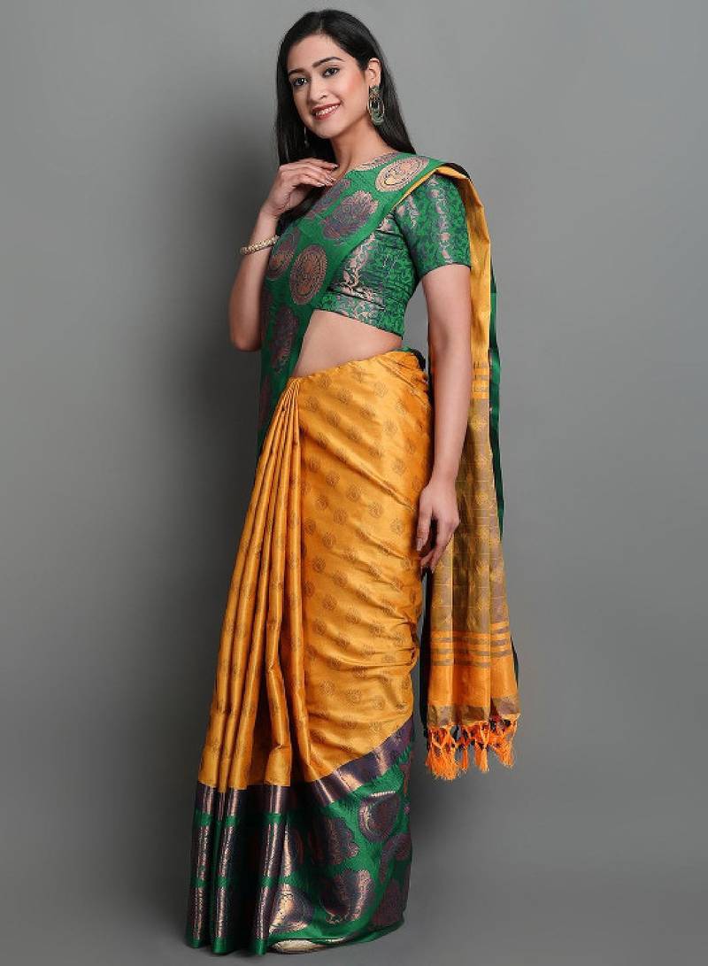 Woven design zari silk cotton mysore silk saree