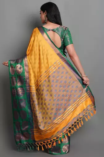 Woven design zari silk cotton mysore silk saree