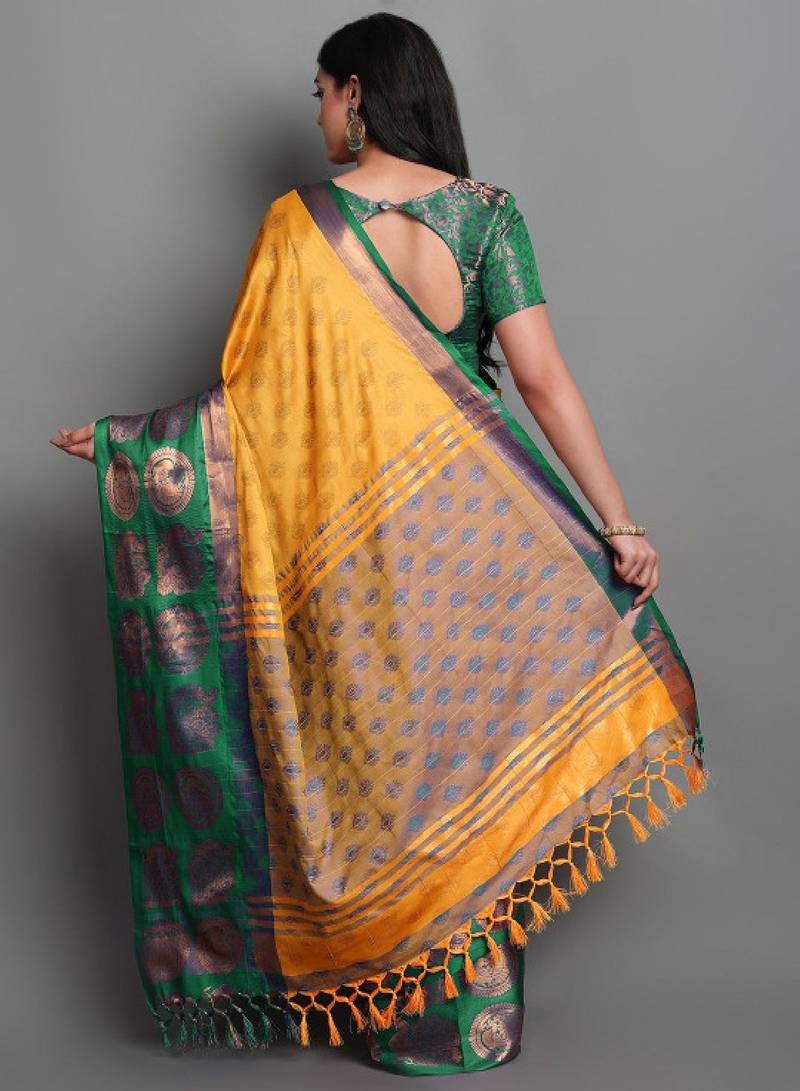 Woven design zari silk cotton mysore silk saree