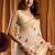 Cream cotton blend katha work saree with blouse piece