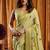 Light Green cotton blend katha work saree with blouse piece