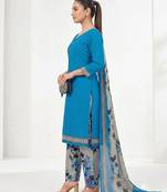 Teal printed cotton blend stitched floral print salwar kurta dupatta for women