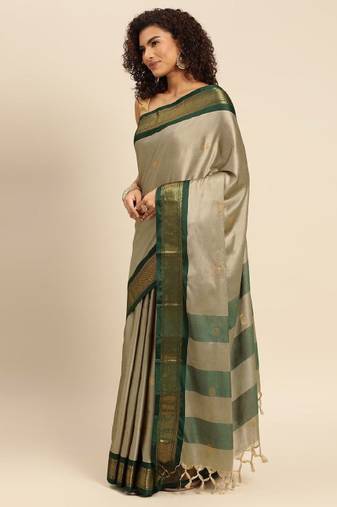 beige silk saree with woven zari design