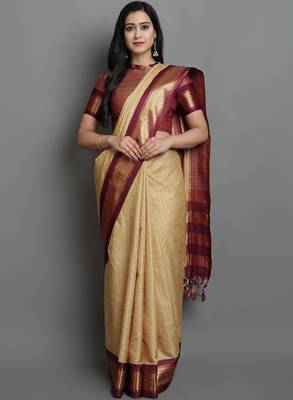 Checked woven design dharmavaram saree 1