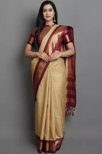 Checked woven design dharmavaram saree