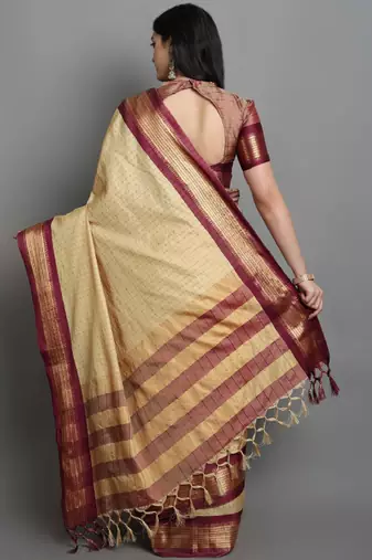 Checked woven design dharmavaram saree