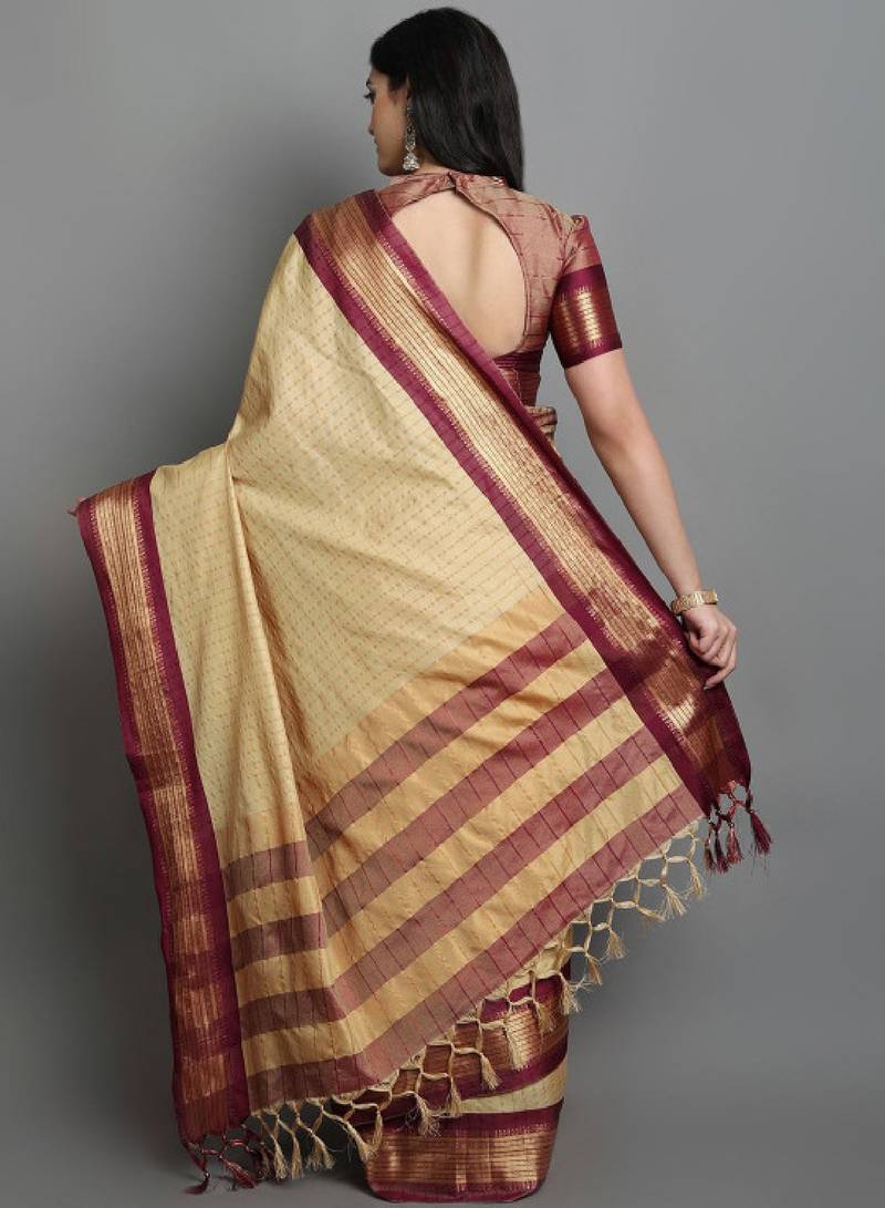 Checked woven design dharmavaram saree