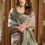 Sea green banarasi cotton silk blend digital print saree with blouse piece