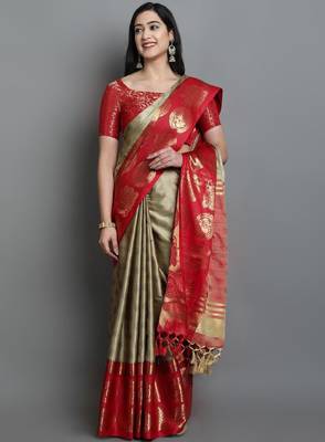 Ethnic motifs woven design zari mysore silk saree 1